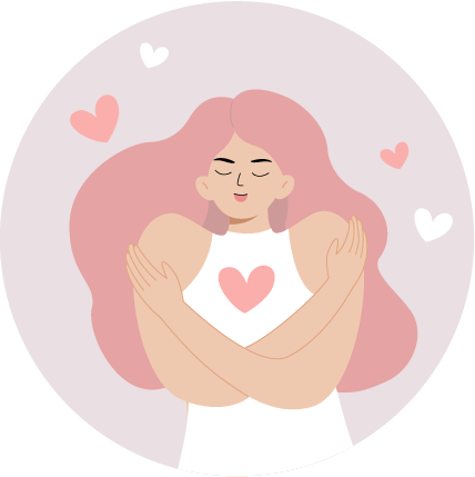 Cartoon picture of a woman holding her self for more self-connection